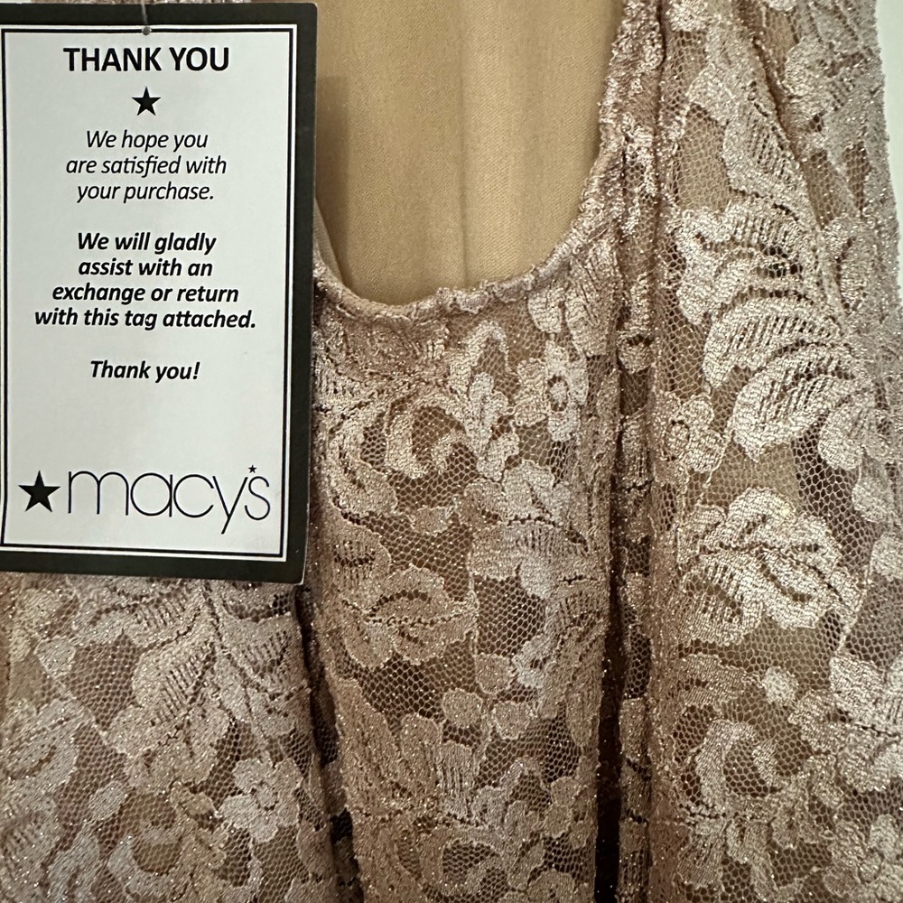 Emerald Sundae by Macy’s khaki lace shimmer mini dress with zip up back NWT - Picture 12 of 17